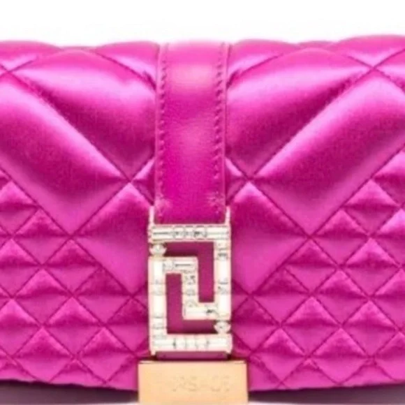 Versace Greca Goddess Silk Mini Bag Hot Pink with Crystal Embellishments - Picture 4 of 11